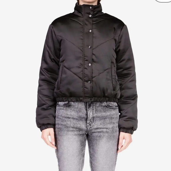 Sanctuary Womens Davis Black Chevron Puffer Short Quilted Coat Outerwear New XS - Picture 7 of 14